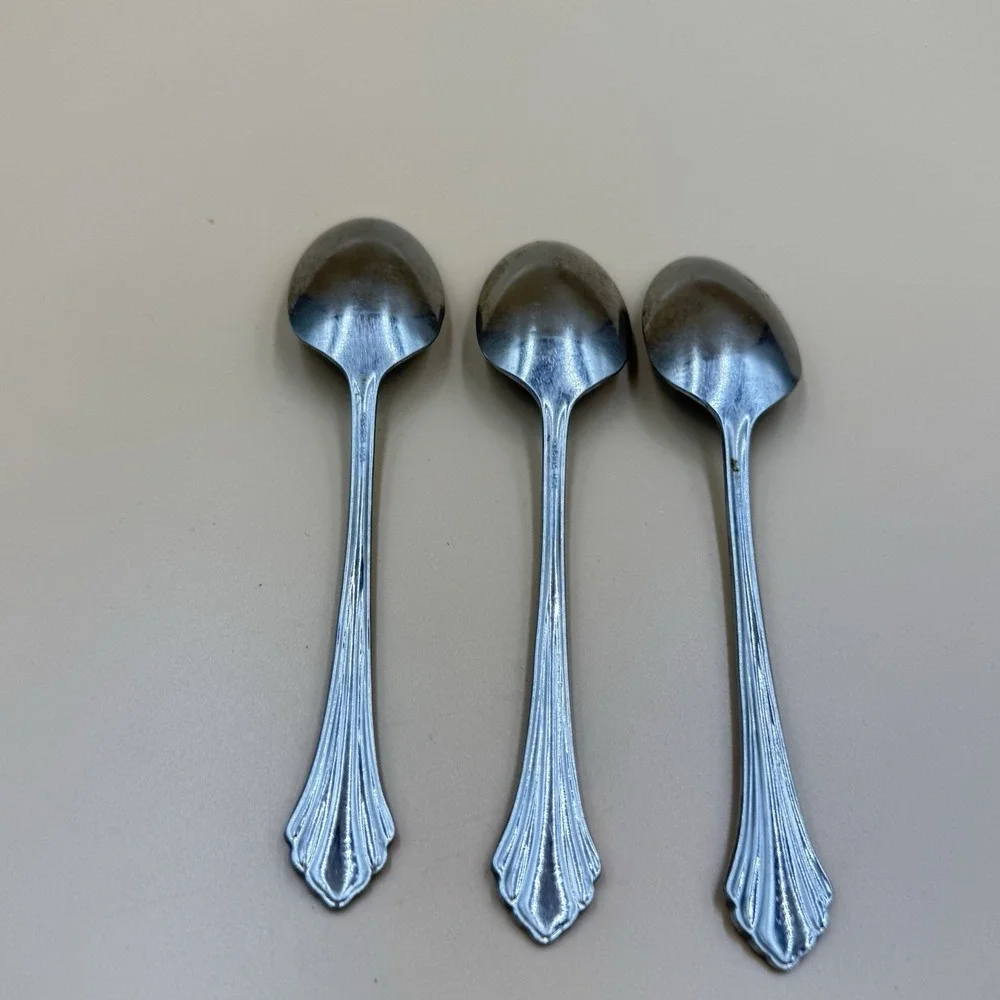 Oneida Bancroft Stainless Flatware Spoon Lot - 3 Oval Soup Spoons Vintage